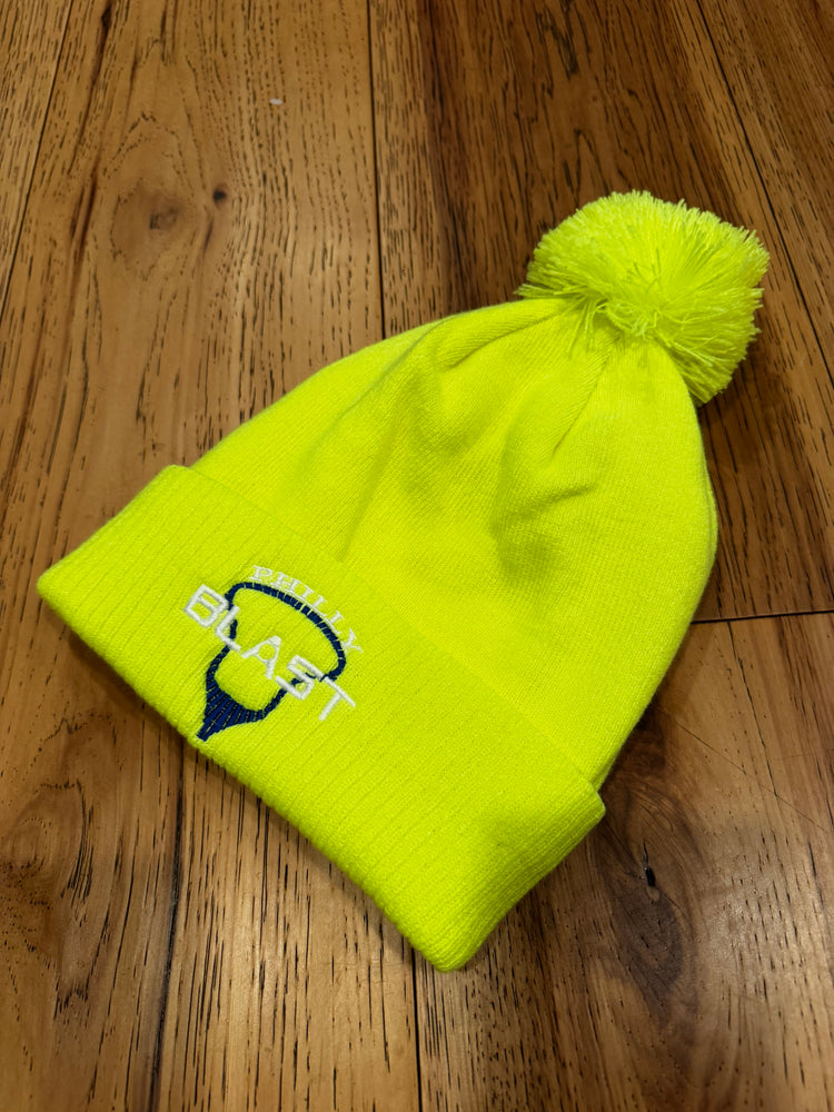 Knit Pom Pom Hat with Embroidered Logo